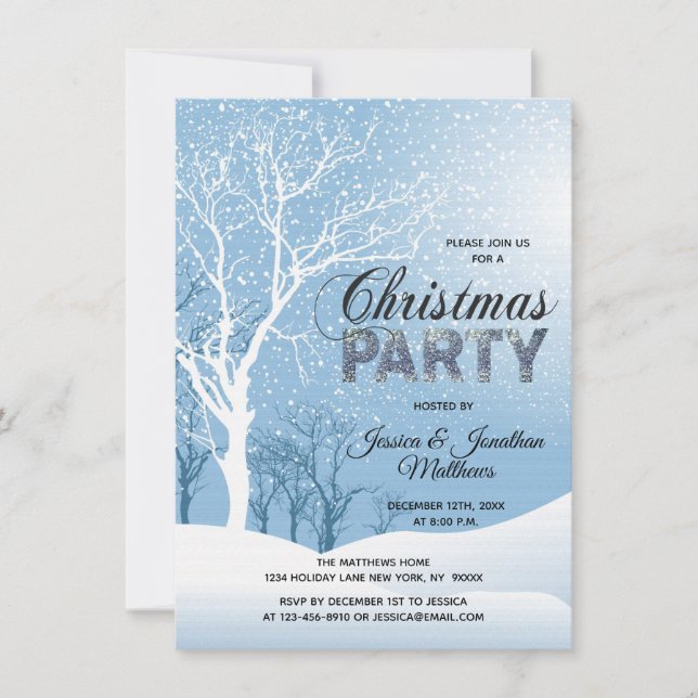 CHRISTMAS PARTY Winter Wonderland Snow Snowflakes Invitation (Front)