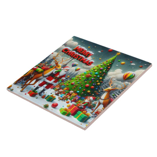 Christmas party with Santa and reindeer Tile (Side)