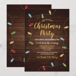 Christmas Party Wood Lights Festive Tree Invitation