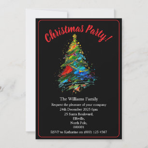 Christmas Party Xmas Tree Oil Painting On Black Invitation