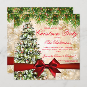 Christmas Party   Xmas Tree, Ribbon & Sparkles Invitation