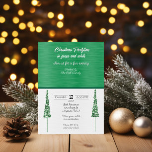Christmas Partytime in Green & White Invitation