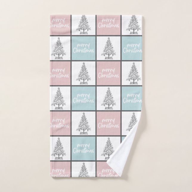 Christmas Pastel Blue and Pink Modern Pattern Hand Towel (Hand Towel)
