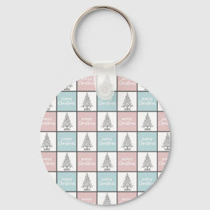Christmas Pastel Blue and Pink Modern Pattern Key Ring