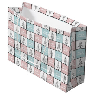 Christmas Pastel Blue and Pink Modern Pattern Large Gift Bag