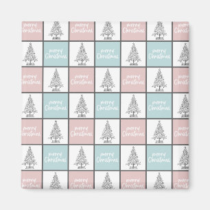 Christmas Pastel Blue and Pink Modern Pattern Magnet