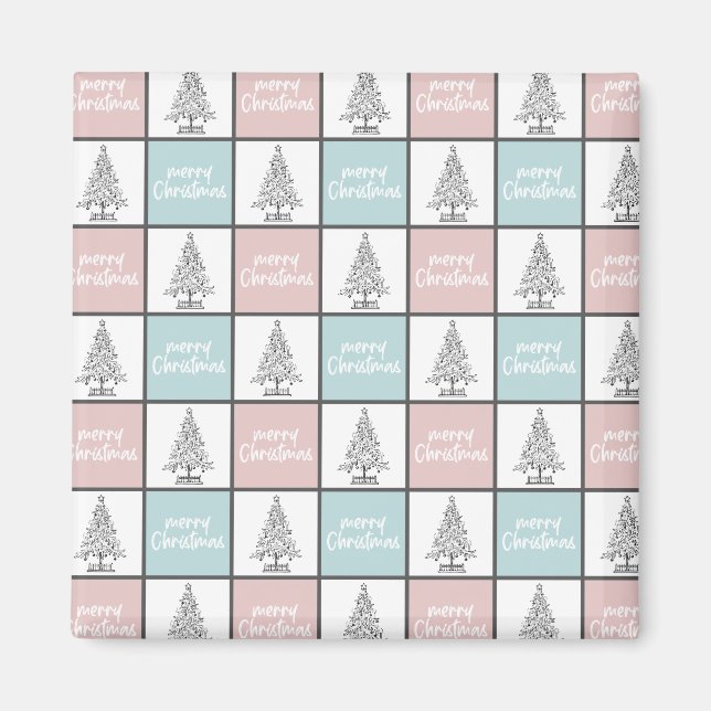 Christmas Pastel Blue and Pink Modern Pattern Magnet (Front)