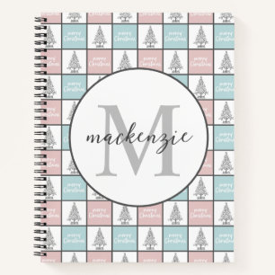 Christmas Pastel Blue and Pink Modern Pattern Notebook