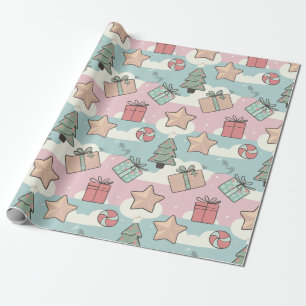 Christmas pastel gift stars and candy wrapping paper