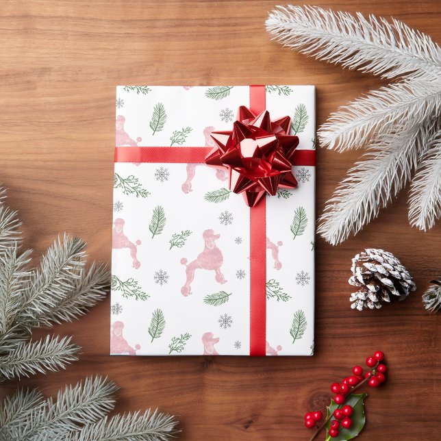 Christmas Pastel Pink Poodle Gift Wrapping Paper (Creator Uploaded)