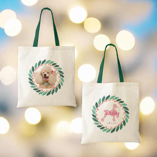 Christmas pastel pink poodle Tote Bag Custom Photo (Creator Uploaded)