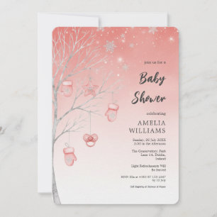 Christmas Pastel Red Winter Tree Baby Shower Invitation