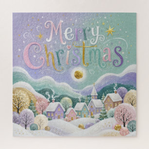 Christmas Pastel Winter Village Snow Houses Jigsaw Puzzle