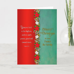 Christmas Pastor Christian Red Poinsettia Garland Card