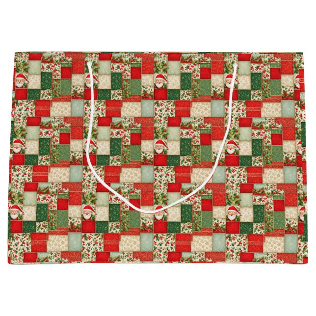 Christmas Patchwork in Red and Green Large Gift Bag (Front)