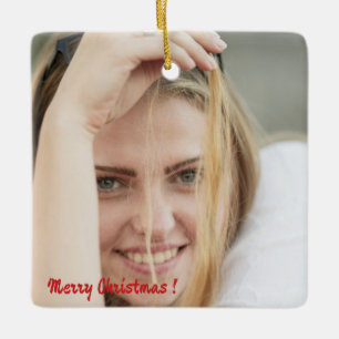 Christmas patchwork pattern photo ceramic ornament