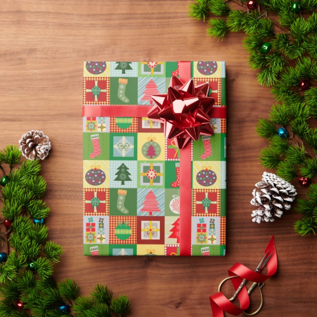Christmas Patchwork Quilt Pattern Festive Wrapping Paper (Holiday Gift)
