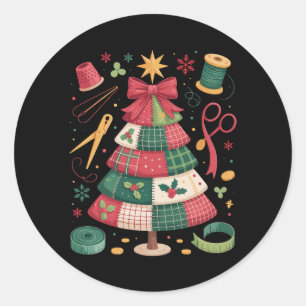 Christmas Patchwork Quilt Tree Sewing Quilter Xmas Classic Round Sticker