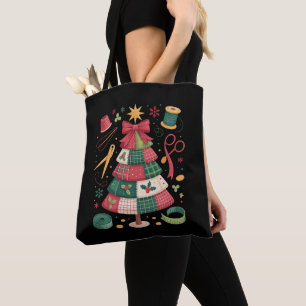 Christmas Patchwork Quilt Tree Sewing Quilter Xmas Tote Bag