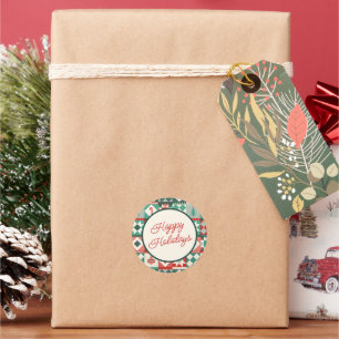 Christmas Patchwork Red and Green Happy Holidays Classic Round Sticker