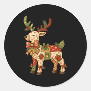 Christmas Patchwork Reindeer Xmas Family Men Women Classic Round Sticker