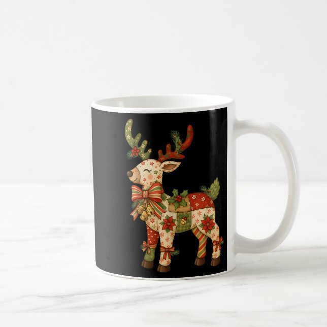 Christmas Patchwork Reindeer Xmas Family Men Women Coffee Mug (Right)