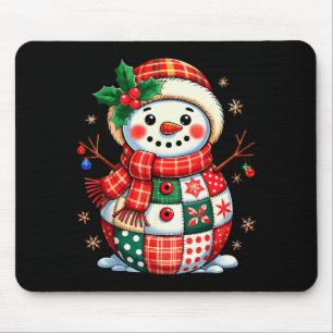 Christmas Patchwork Snowman - Quilted Holiday Aest Mouse Mat