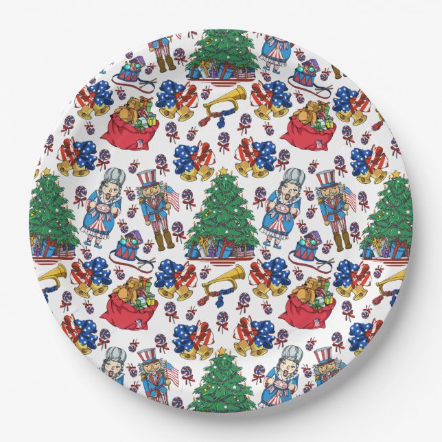Christmas Patriotic Nutcrackers Paper Plate (Front)