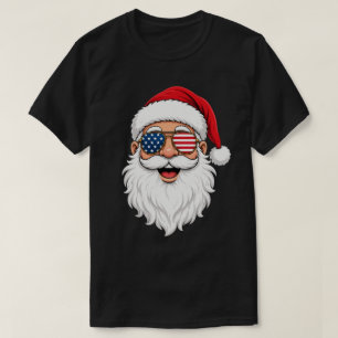 Christmas Patriotic Santa With Flag Aviator Shades T-Shirt