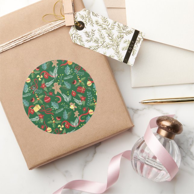 Christmas Pattern 5 Classic Round Sticker (Gifting)