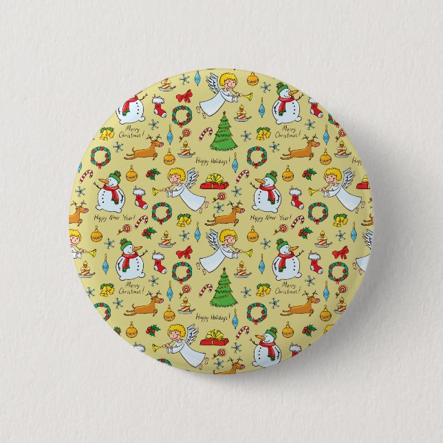 Christmas pattern 6 cm round badge (Front)