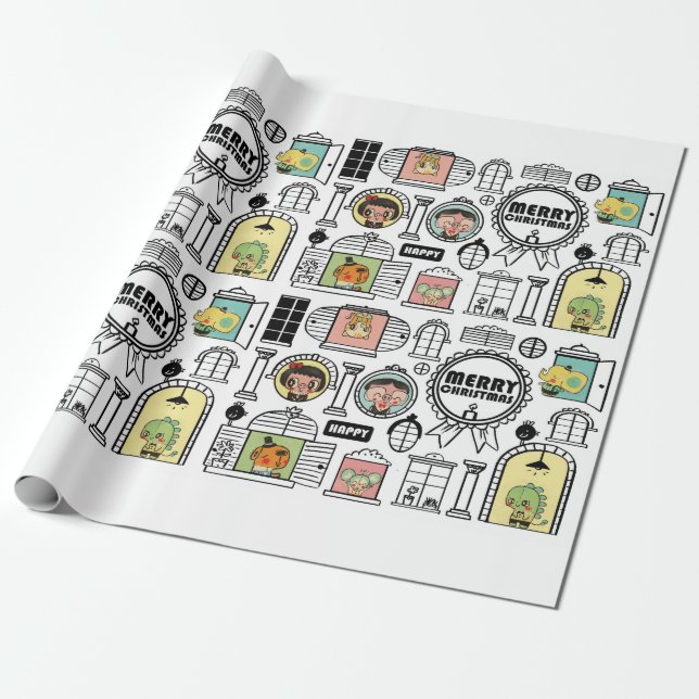 Christmas Pattern Animal Window Design Wrapping Paper (Unrolled)