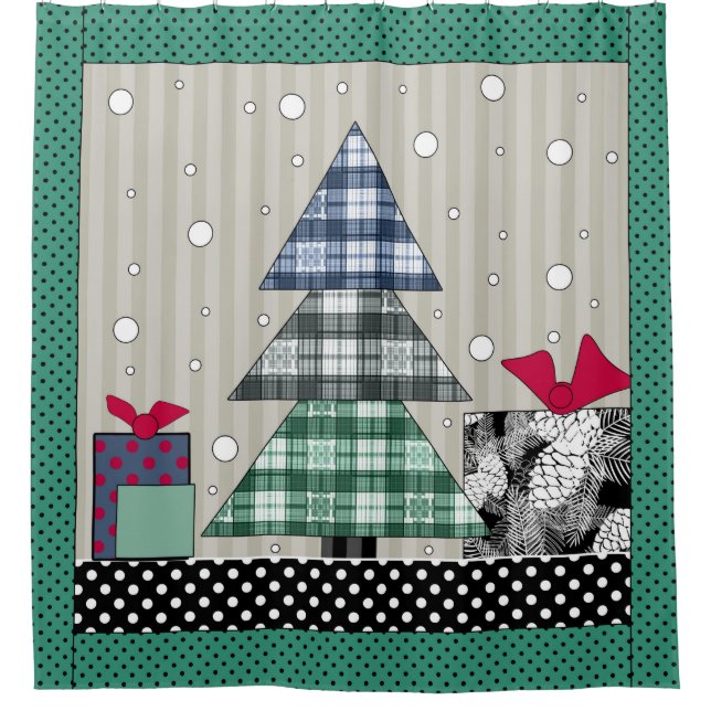 Christmas pattern, applique, new year, christmas  shower curtain (Front)