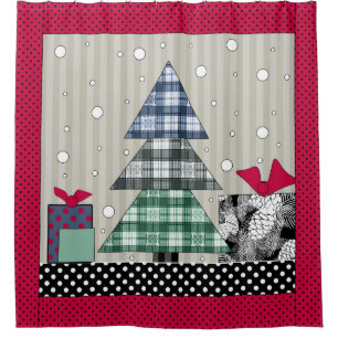 Christmas pattern, applique, new year, christmas shower curtain