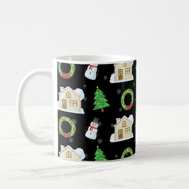 Christmas Pattern - Black Background  Coffee Mug (Left)