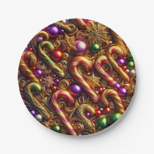 CHRISTMAS PATTERN ~ Candy ~ Red Green Gold ~ Paper Plate
