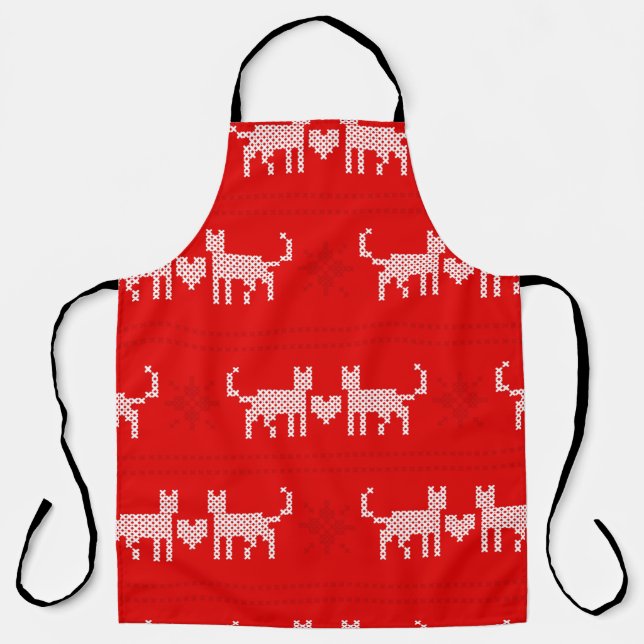 Christmas pattern cross-stitch cats in love with s apron (Front)