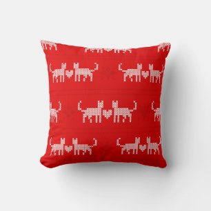 Christmas pattern cross-stitch cats in love with s cushion