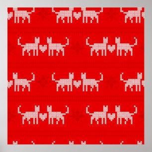 Christmas pattern cross-stitch cats in love with s poster