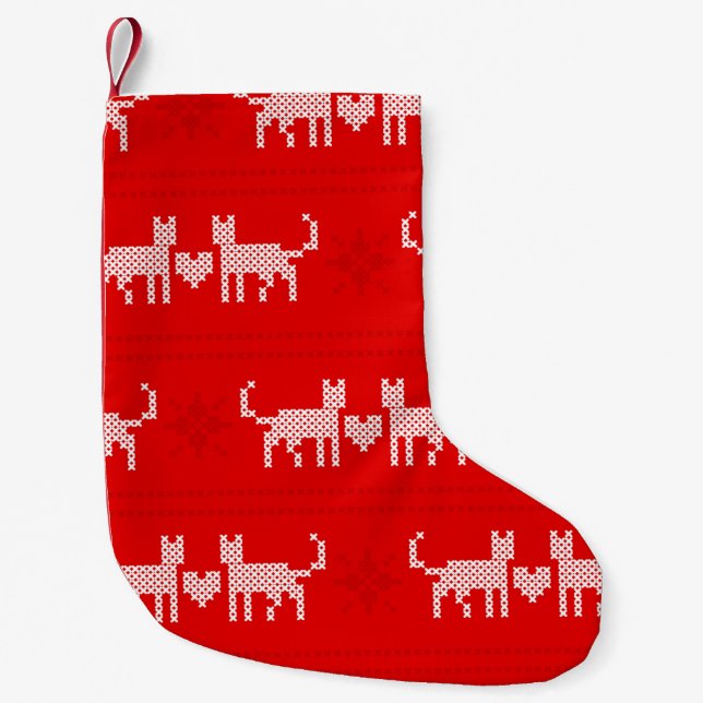 Christmas pattern cross-stitch cats in love with s small christmas stocking (Front)