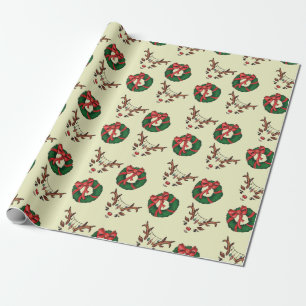 Christmas Pattern, Cute Reindeer, Green Wreath Wrapping Paper