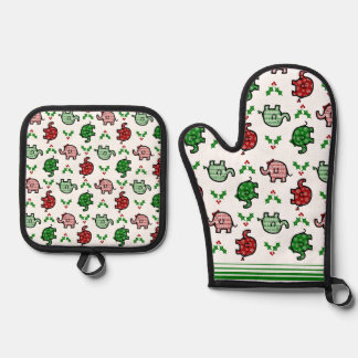 Christmas-Pattern Elephant Oven Mitt & Pot Holder Oven Mitt & Pot Holder Set