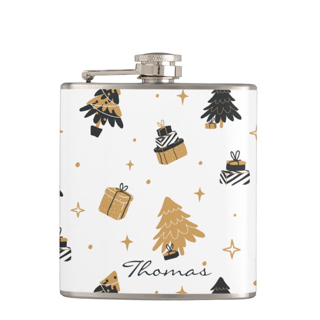 Christmas Pattern Festive Keepsake Custom Hip Flask (Front)