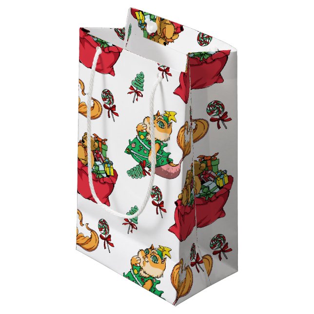 Christmas Pattern Funny Mermaid Cat Small Gift Bag (Front Angled)