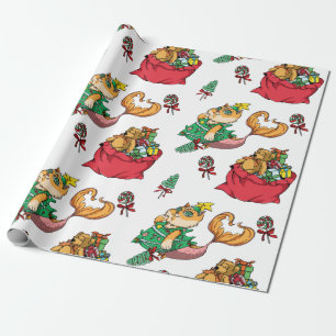 Christmas Pattern Funny Mermaid Cat Wrapping Paper