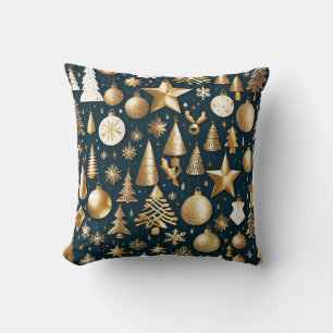 Christmas pattern gold and black ornaments decor cushion