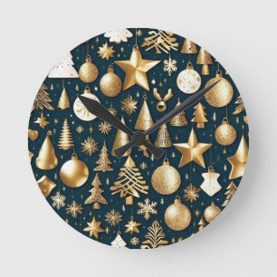 Christmas pattern gold and black ornaments decor round clock