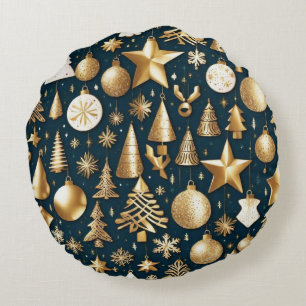 Christmas pattern gold and black ornaments decor round cushion