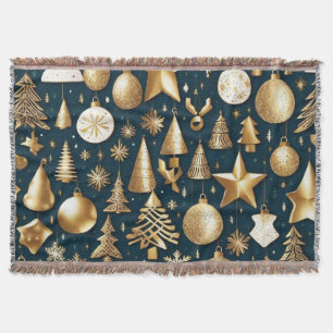 Christmas pattern gold and black ornaments decor throw blanket