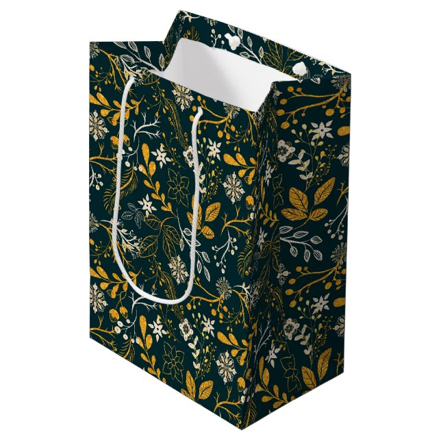 Christmas Pattern gold and white Medium Gift Bag (Front Angled)